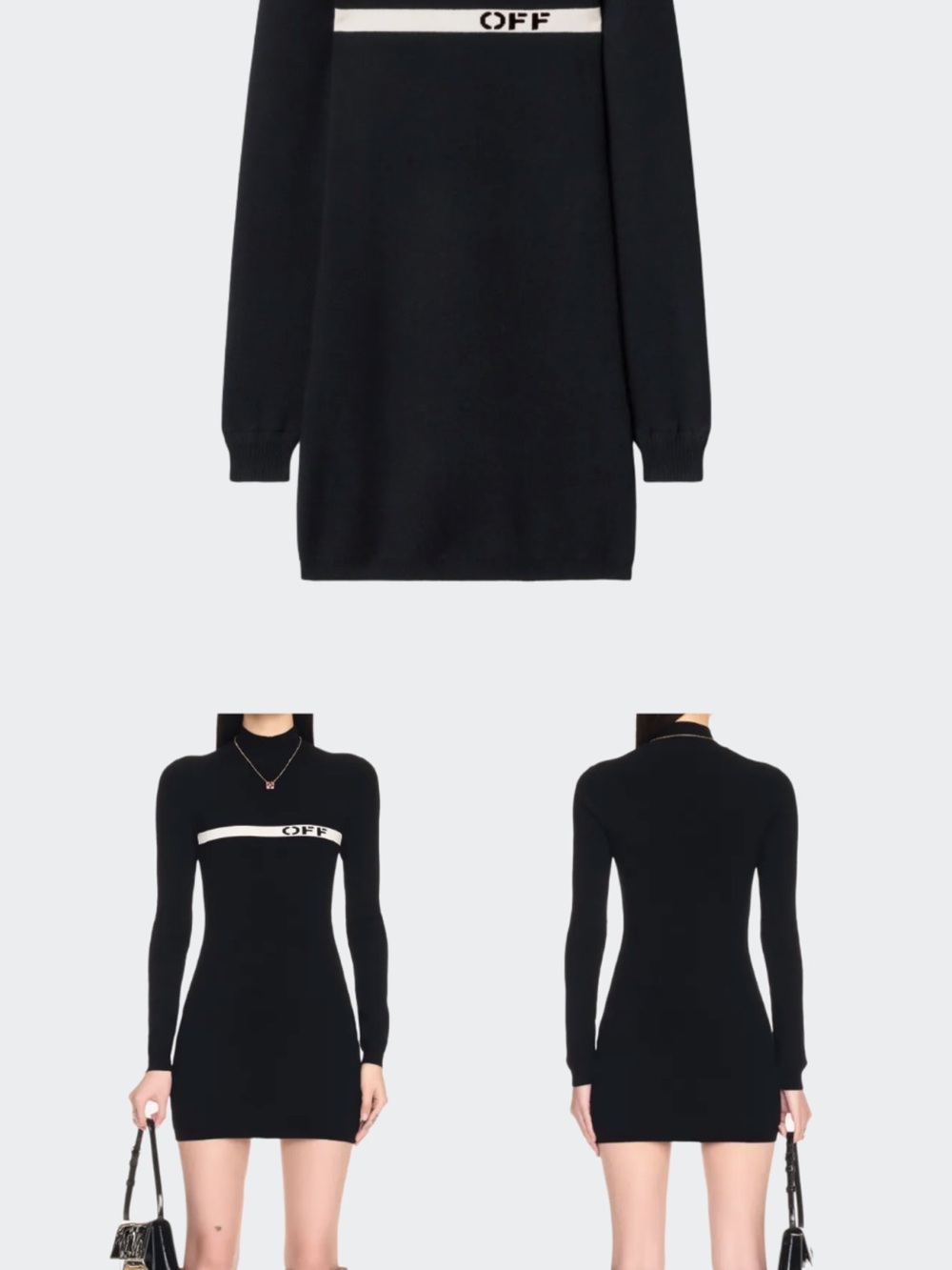 Off-White Black Mini Knit Dress with White Chest Band PTP13” VERY STRETCHY